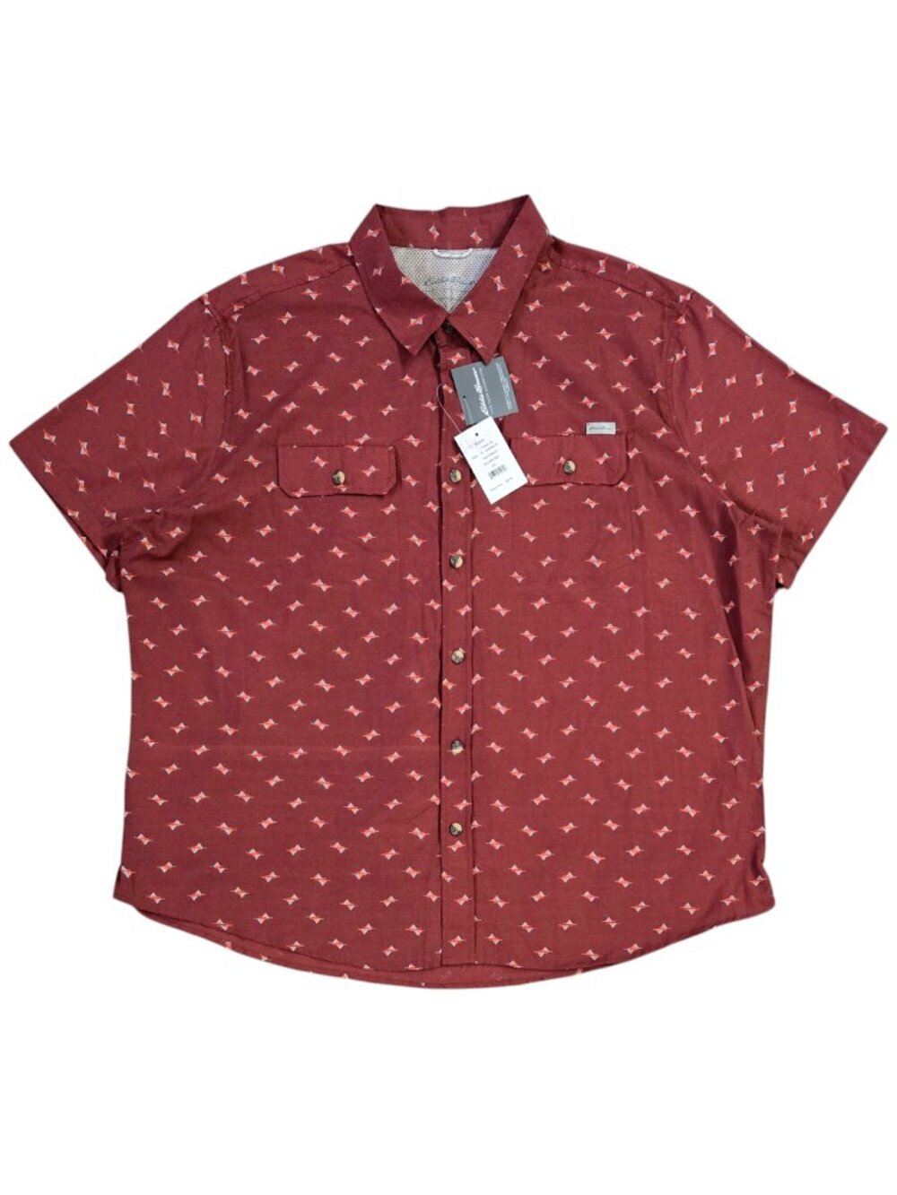 Eddie Bauer NWT Andorra Red Maroon Short Sleeve Mountain Shirt UPF50+ 2XL